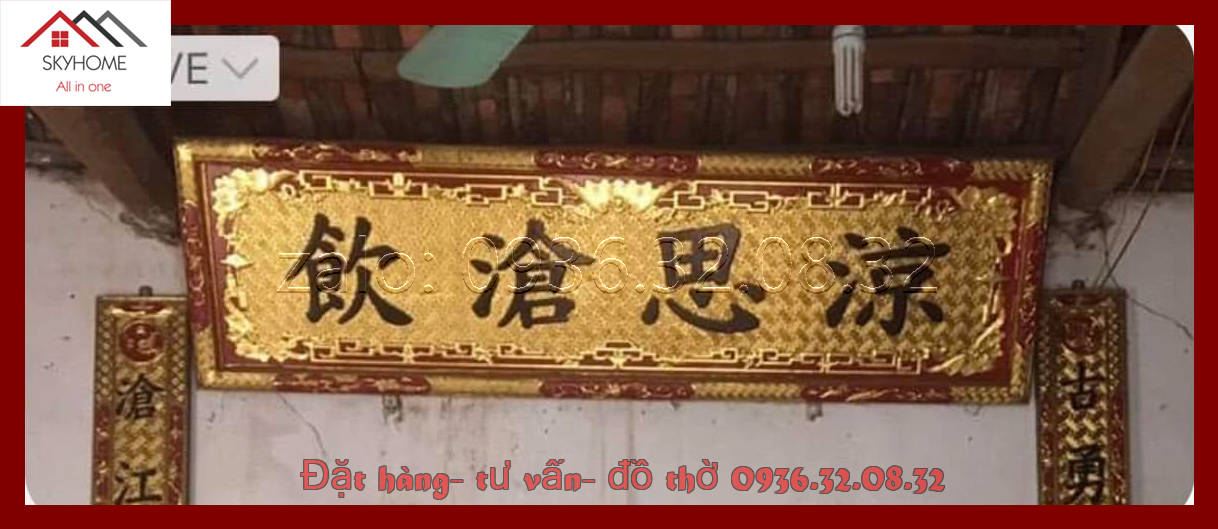 Hoành phi gỗ phòng thờ chữ Ẩm thương tư nguyên